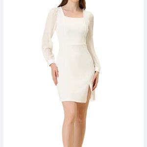 Square Neck Puff Long Sleeve Mini Dress